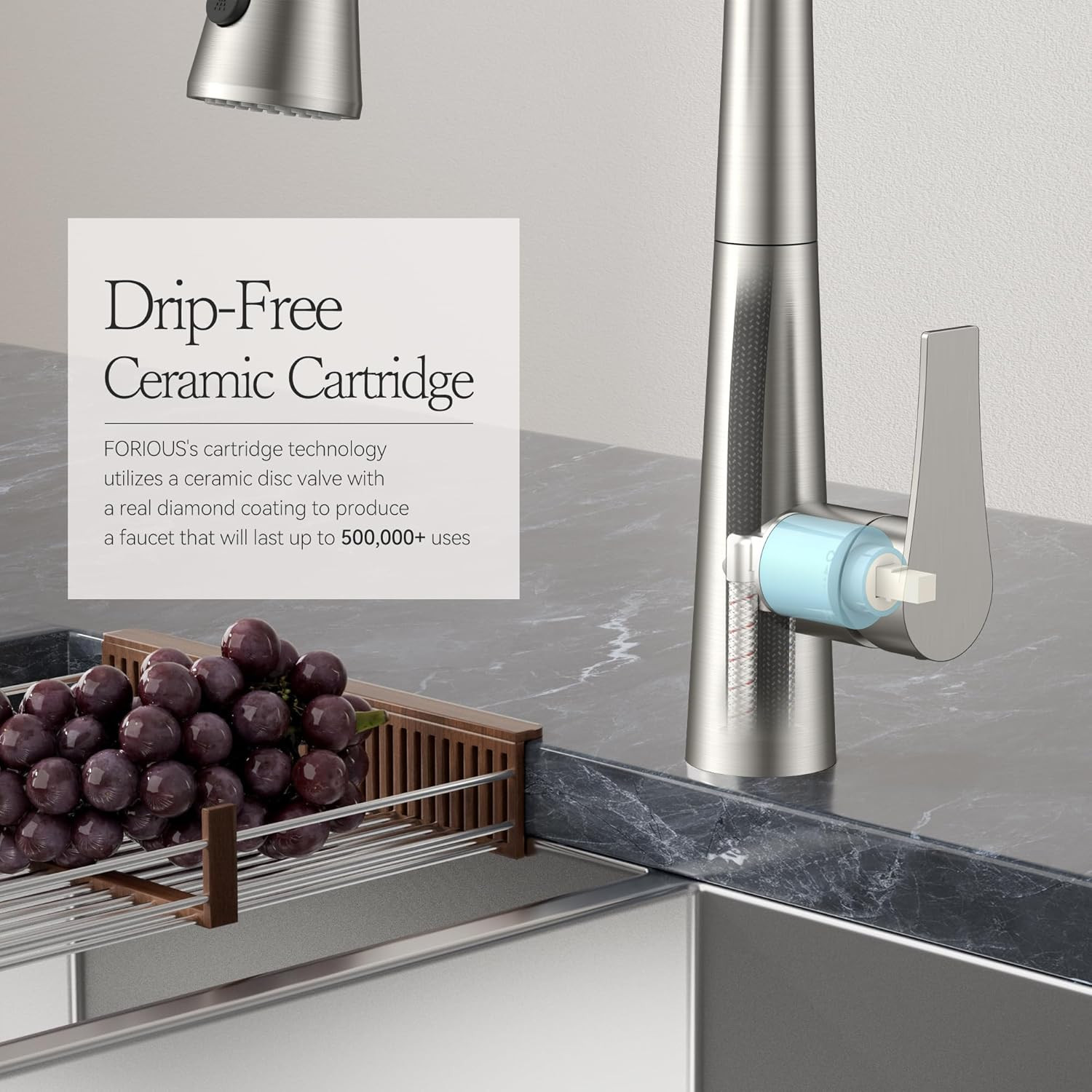 Brushed Nickel High Arc Kitchen Faucet with 3-Mode Pull Down Sprayer