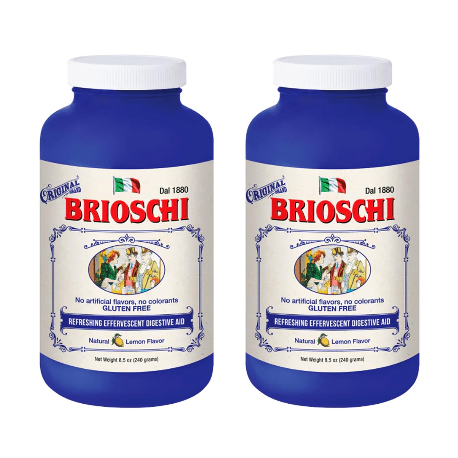 Brioschi Italian Lemon Flavored Effervescent Heartburn, Upset Stomach Pack of 2