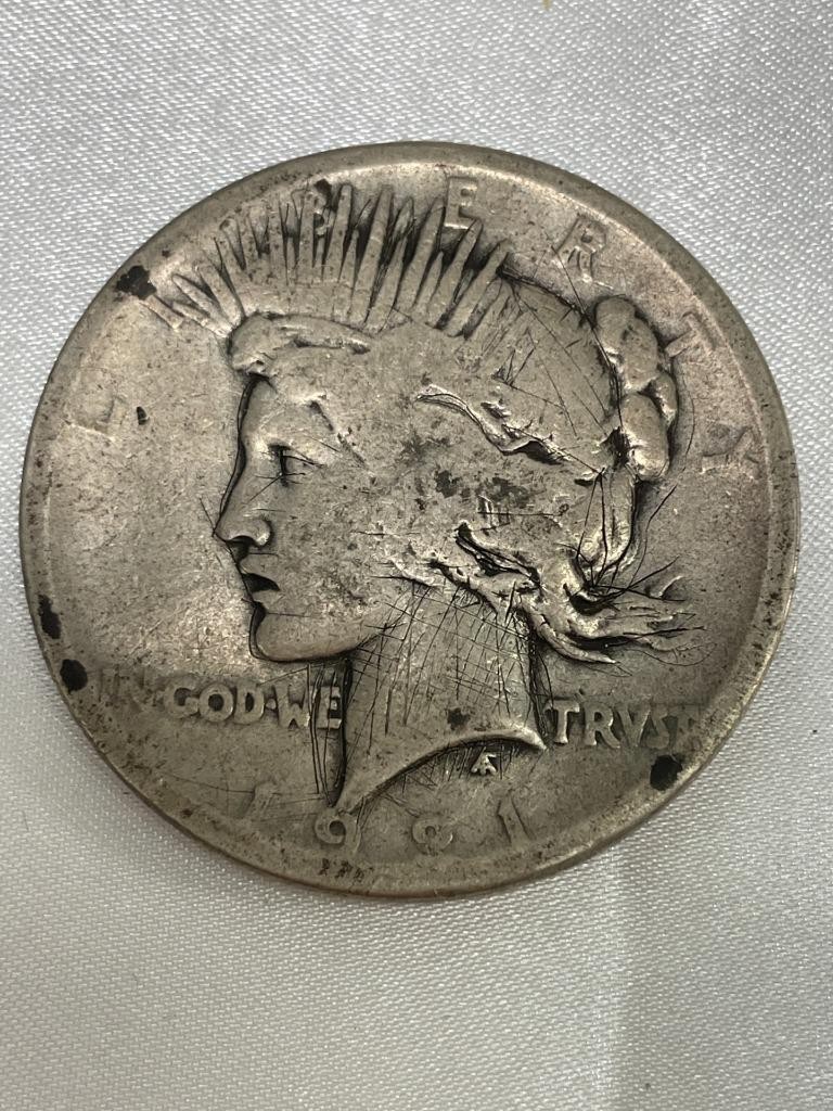 Key Date 1921 PEACE Silver Dollar, 90% Silver, G Details DMG -You Grade-