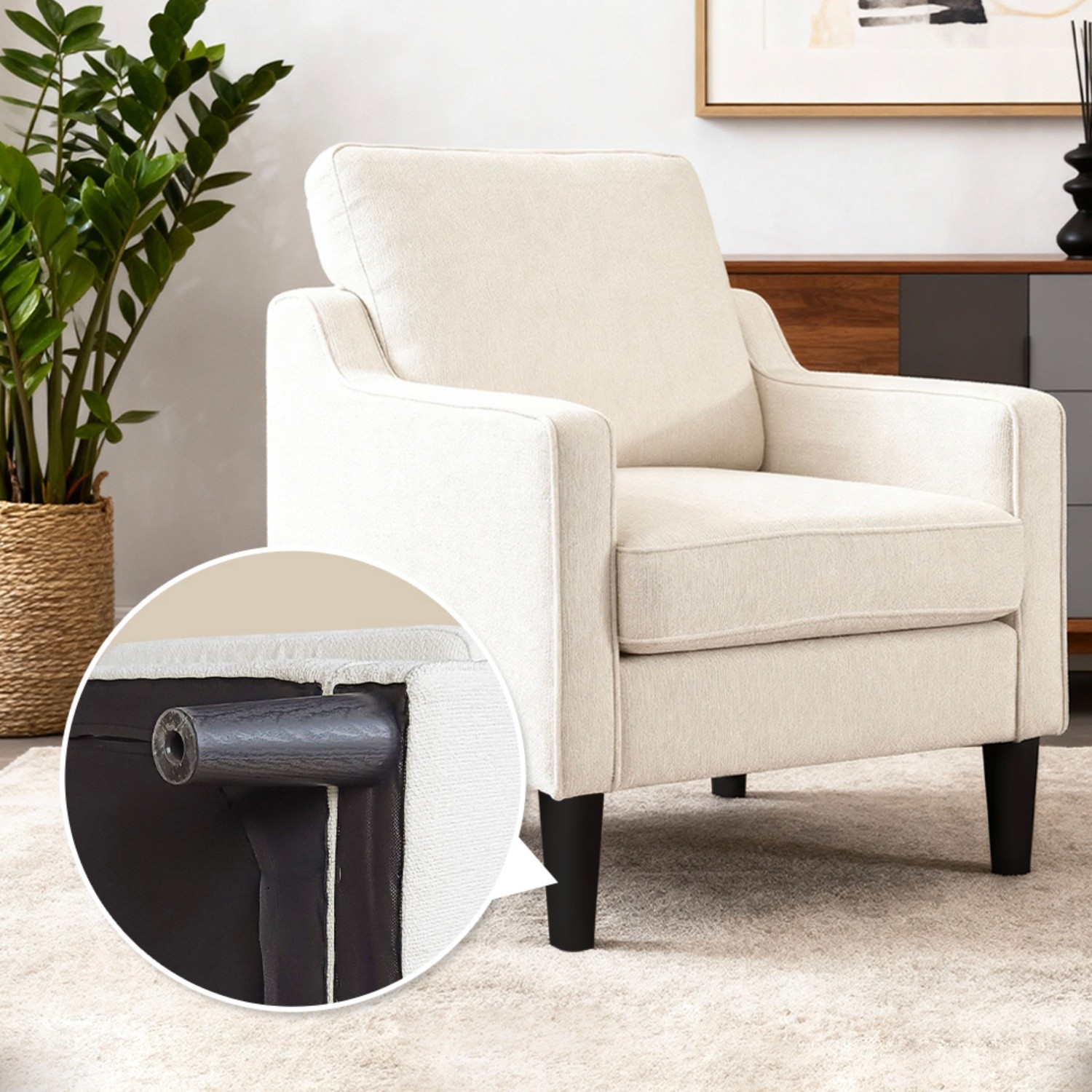 Chenille Accent Chair Modern Lounge Armchair w/ Solid Wood Leg for Living Room