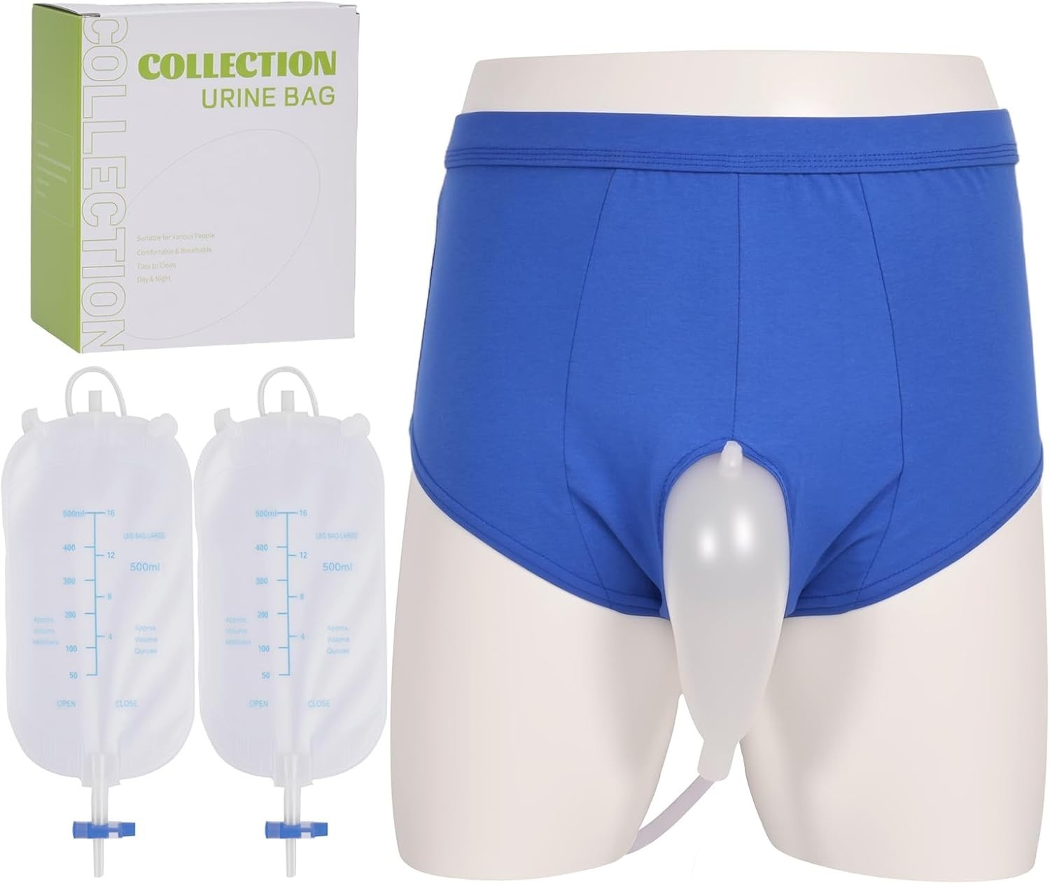 Men's Wearable Urine Collector:500ml×2 Reusable Leakproof Leg Bags,Portable Cath