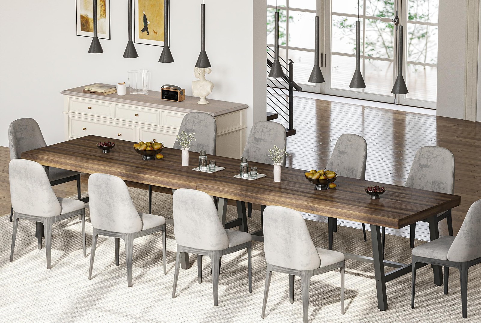 Rustic Dining Table for 8-12 Farmhouse Rectangular Kitchen Table