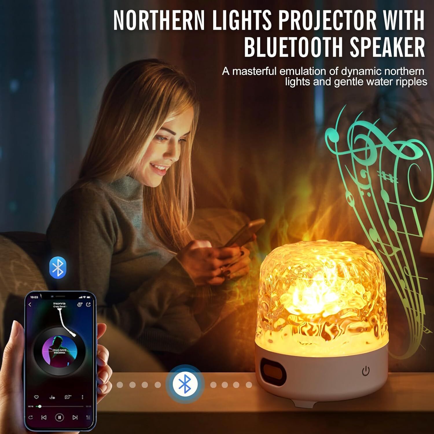 Ocean Wave Night Light Cordless Projector Lamp 16 colors