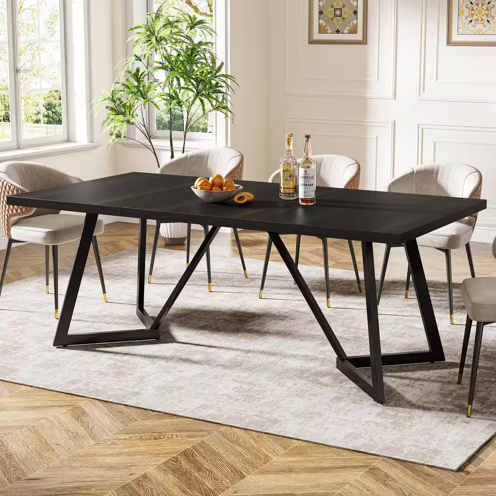 Roesler Modern Rectangular Black Wood 70.86 In. W 4-Legs Kitchen Tables Dining T