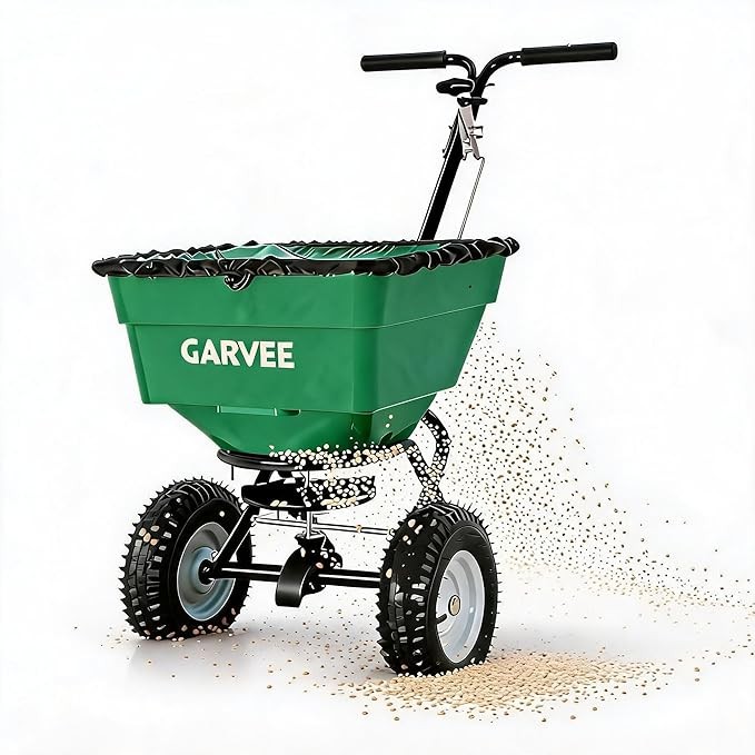 12ft 100LBS Push Broadcast Spreader Walk Behind Lawn Spreader All-Terrain Wheels