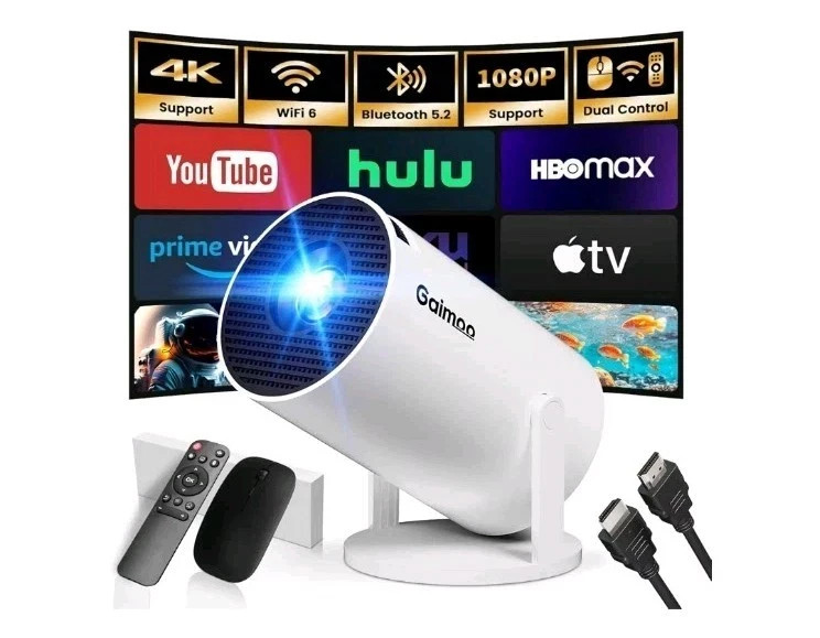 Gaimoo 1080P FHD 4KHome Theater Projector WiFi Bluetooth w/ Mouse, Remote Bundle