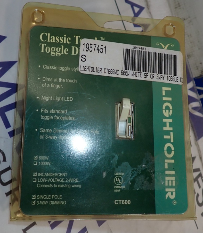 NEW - Lightolier CT600-WC Classic Toggle Dimmer 600W White