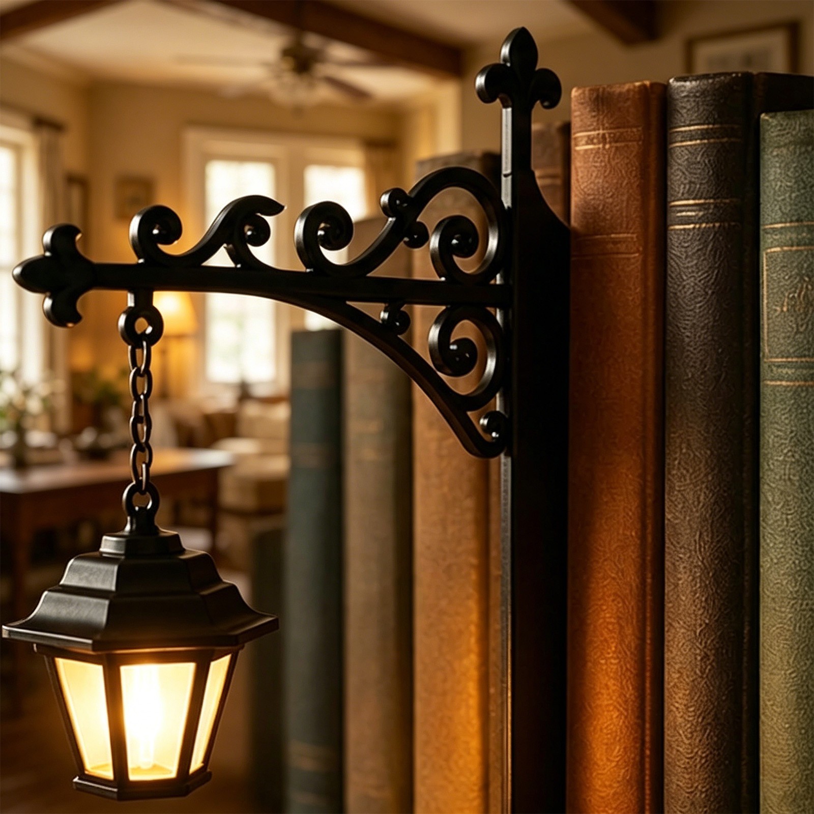 GBbooknook Black Metal Bookend Light LED Lantern Vintage Shelf Decor