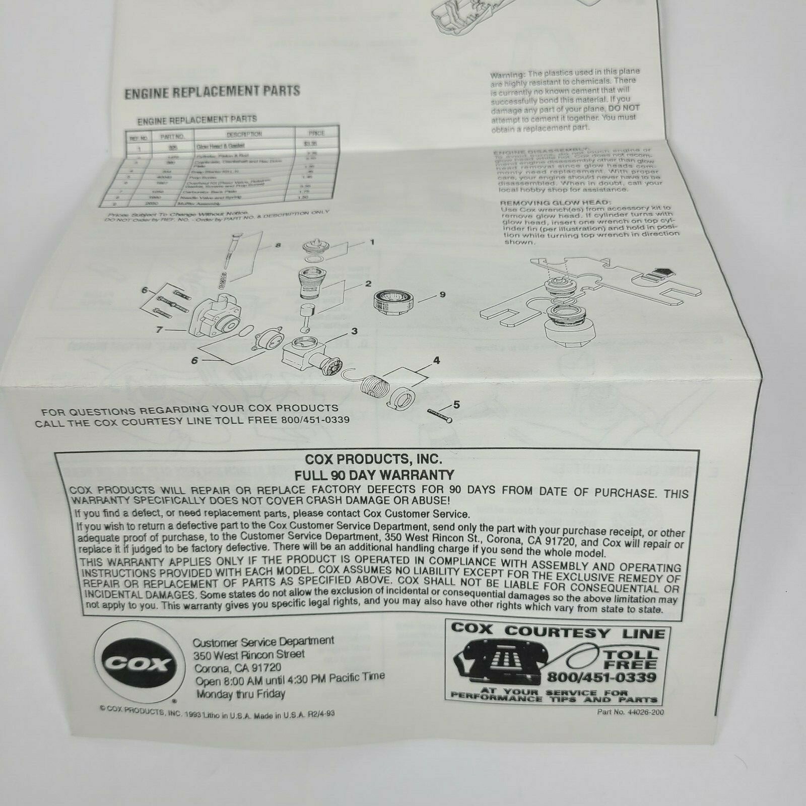 COX Vintage E-Z Flyer -Thunderbolt- Pilot's Flight Manual Complete, Good Cond.