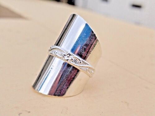 Sterling 925 Silver Wide Cigar Cuff Ring Band Statement Ring Boho Handmade Ring