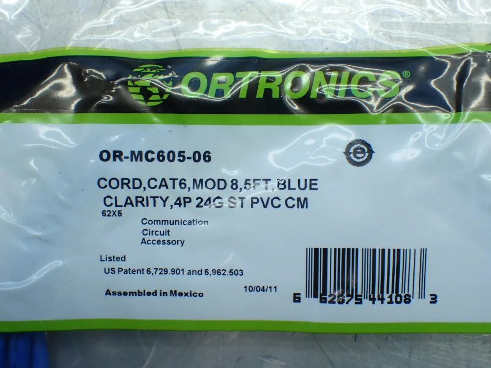 ORTRONICS 10 CAT6 MOUDLE PATCH CORDS. OR-MC605-06