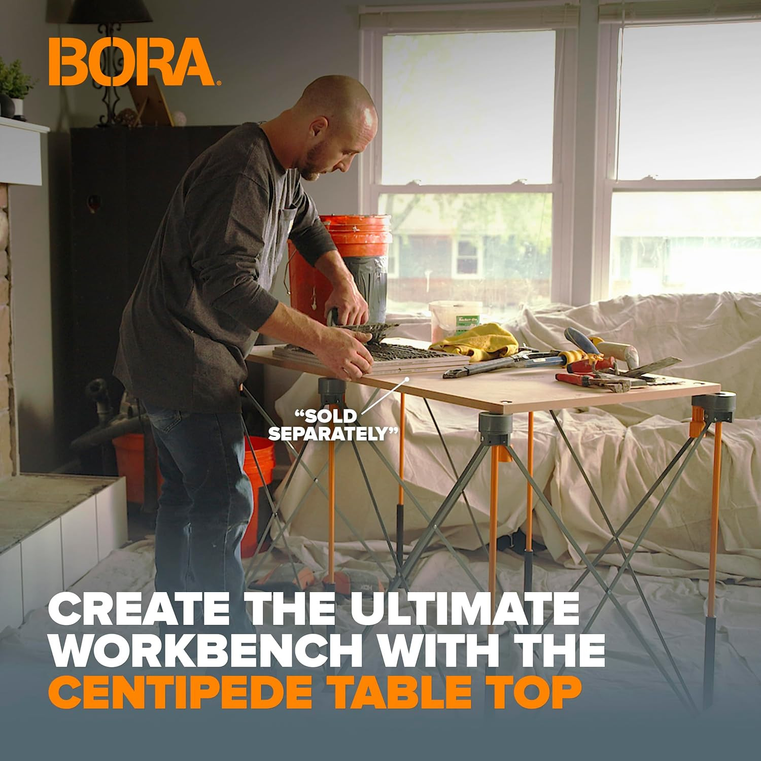 Centipede 30In Folding Work Table Set - No Assembly 9-Strut Collapsible Table 35