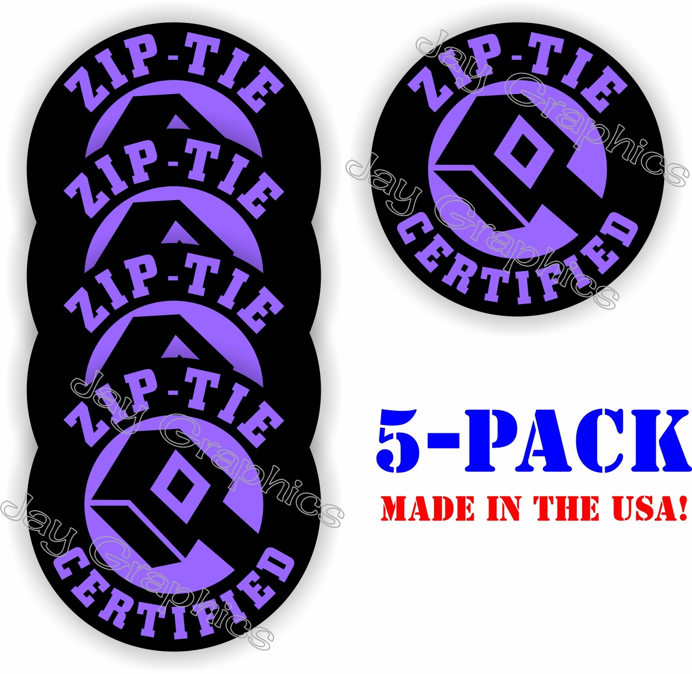 5- Funny Purple ZIP TIE Certified Hard Hat Stickers ~ Toolbox Helmet Decals ~USA