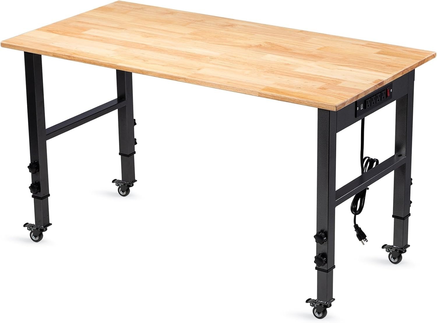 48" Rubber Wood Top Workbench - Adjustable Height & 2000 lbs Load Capacity