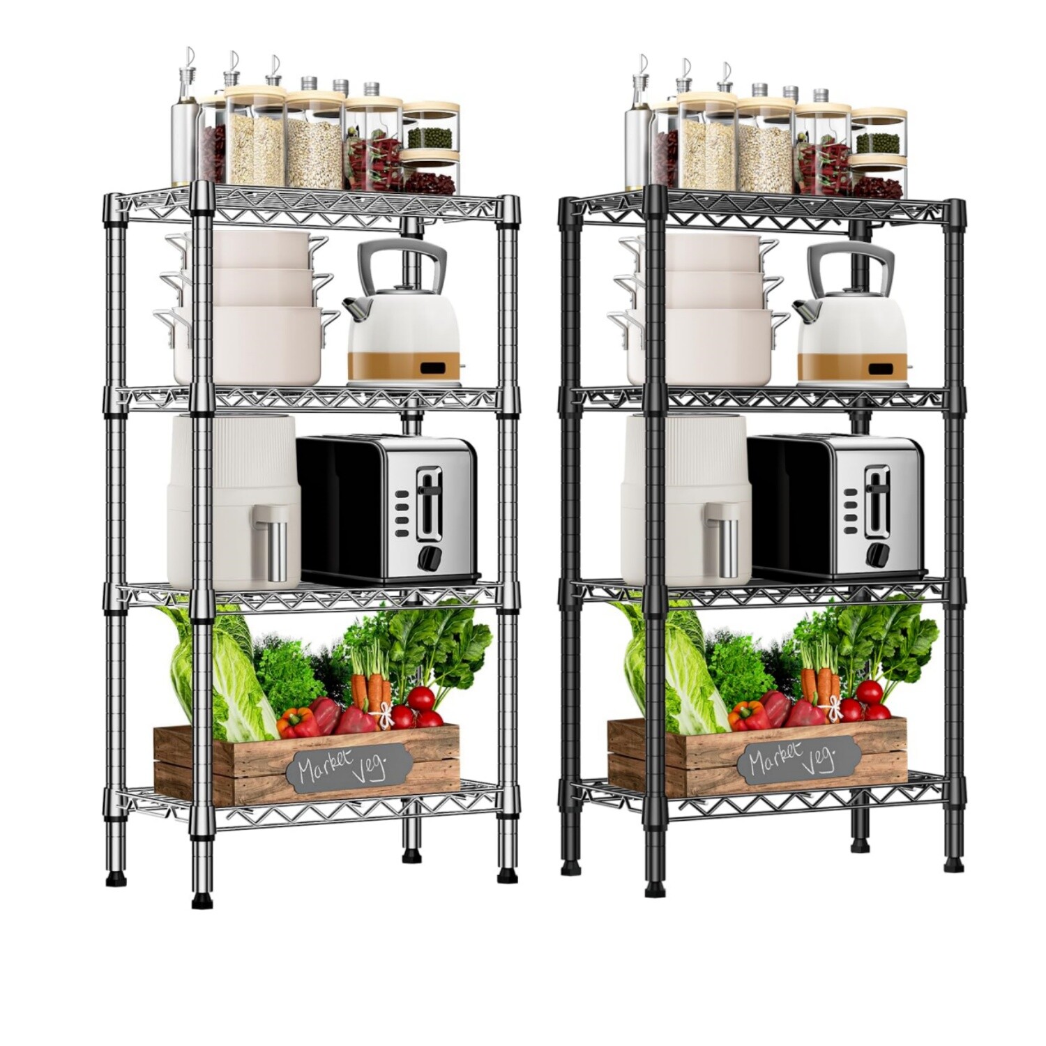 4 Tier Stackable Storage Kitchen Wire Shelves Steel Organizer Pantry Garage Rack