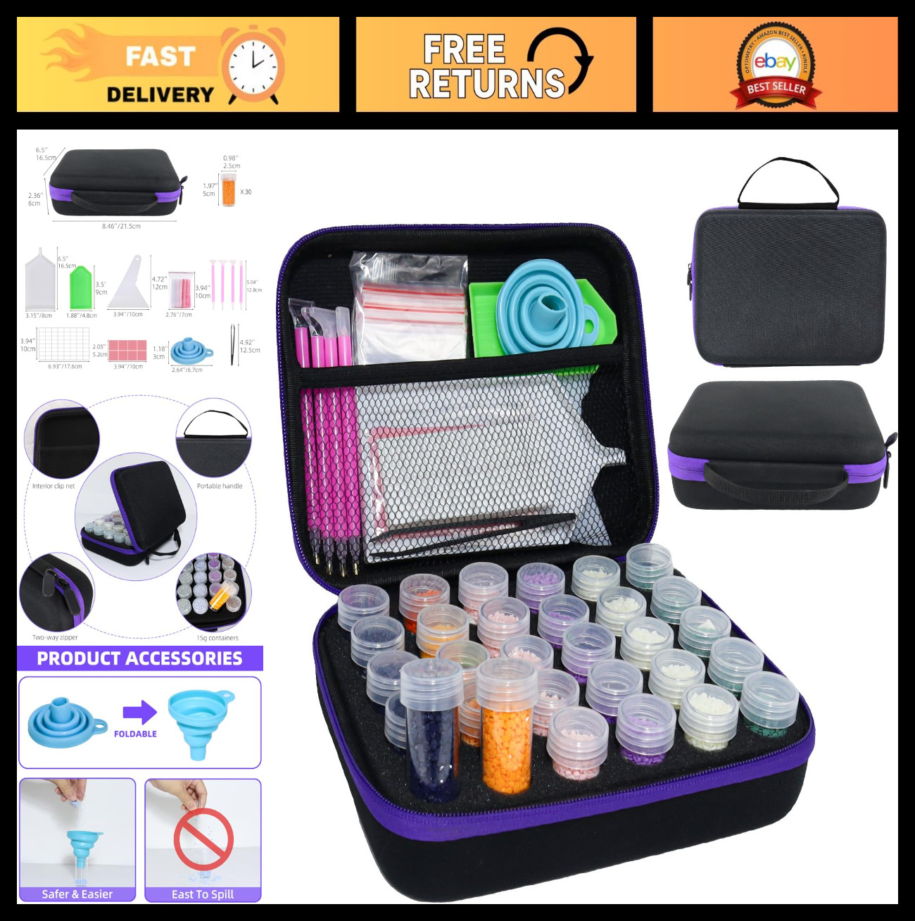 30 Slots Diamond Art Storage Case with Tools, Portable Bead Organizer & Pens