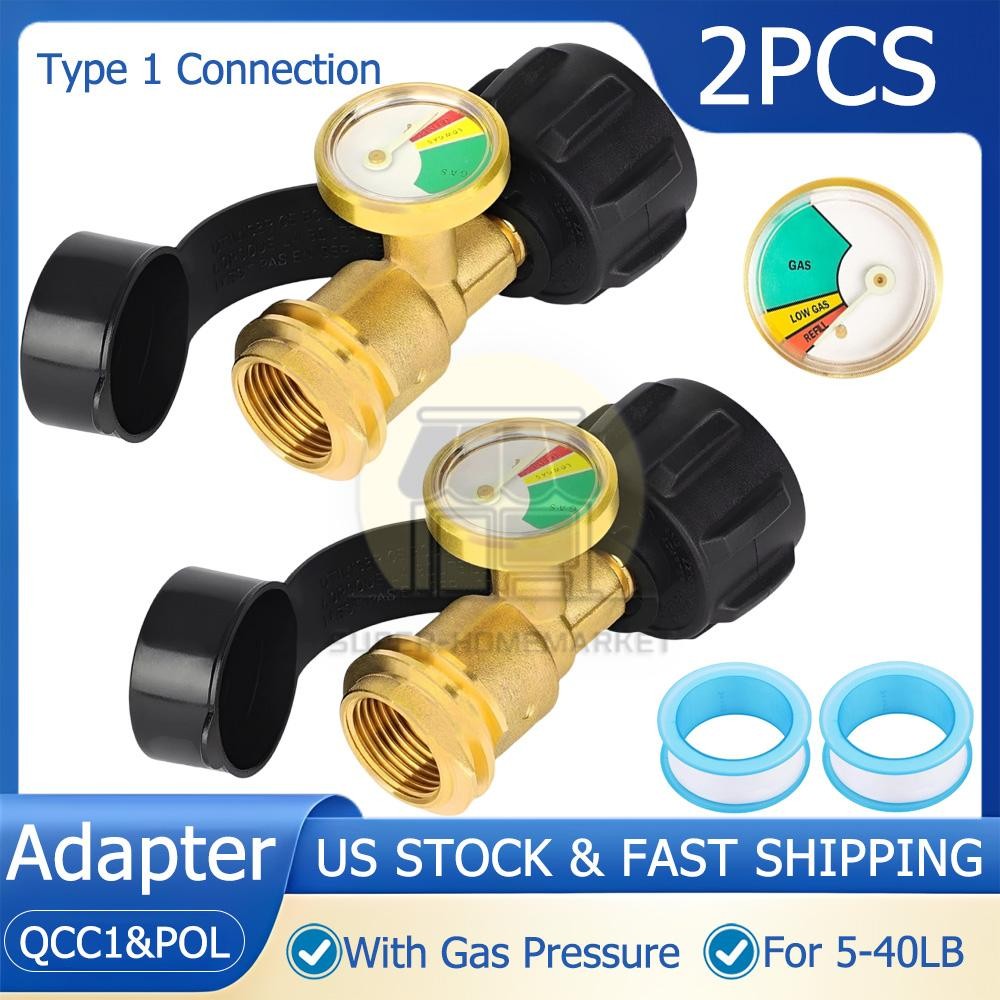 Propane Tank Gauge Brass Adapter w/Gas Pressure Level Meter Indicator for BBQ RV