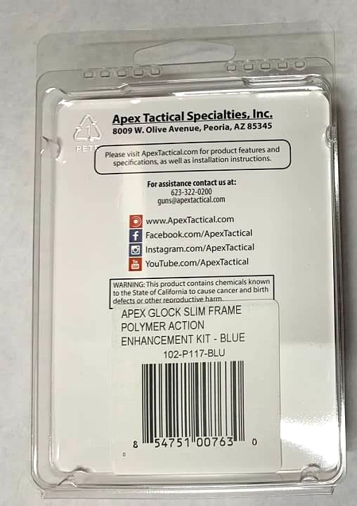 Apex Tactical 102-P117-BLU- Polymer Glock 43 43x 48 Trigger with Bar & Connector