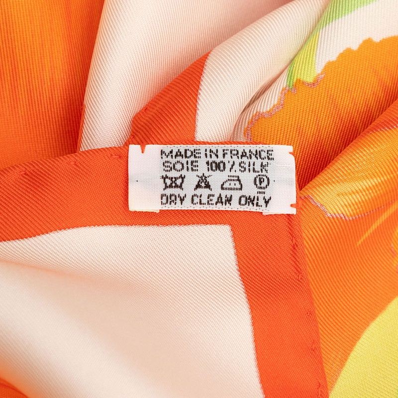 Hermès Carre 90 Les Pivoines Scarf White Orange Silk Ladies