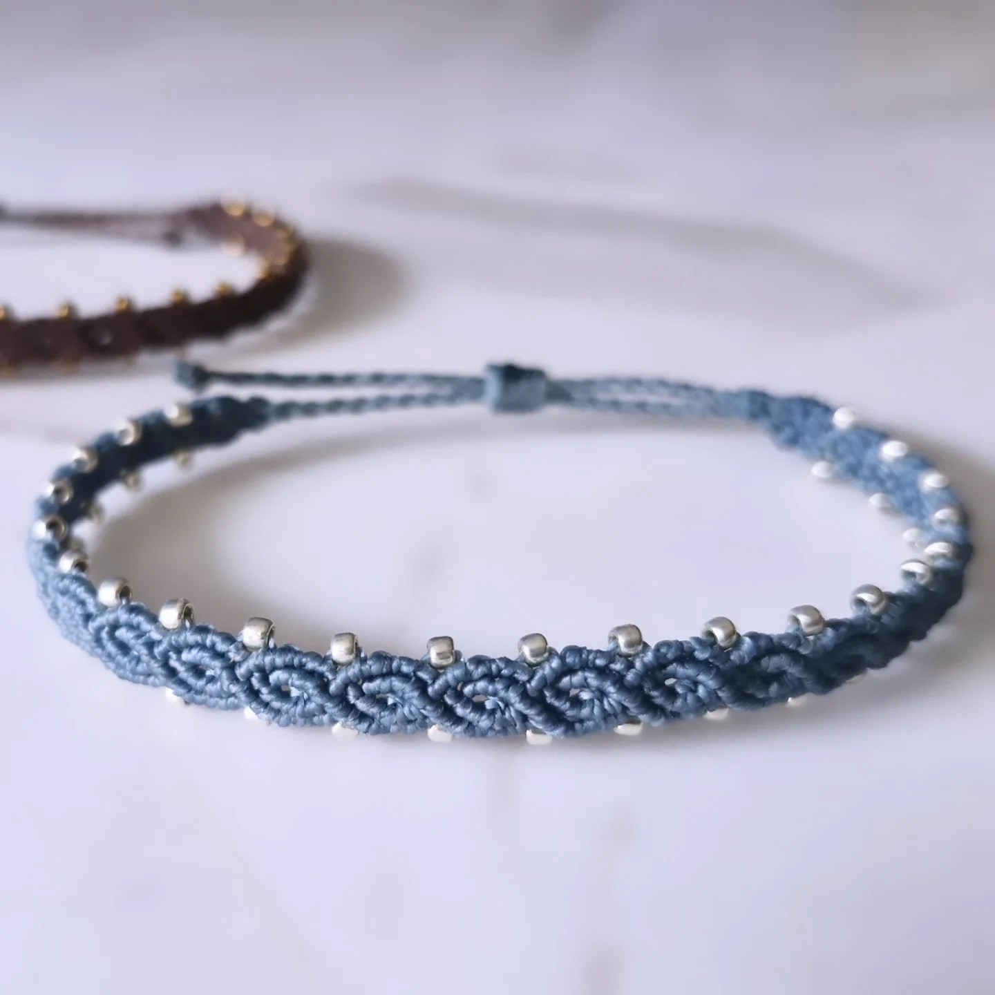 Handmade double ∞ bracelet (blue gray)