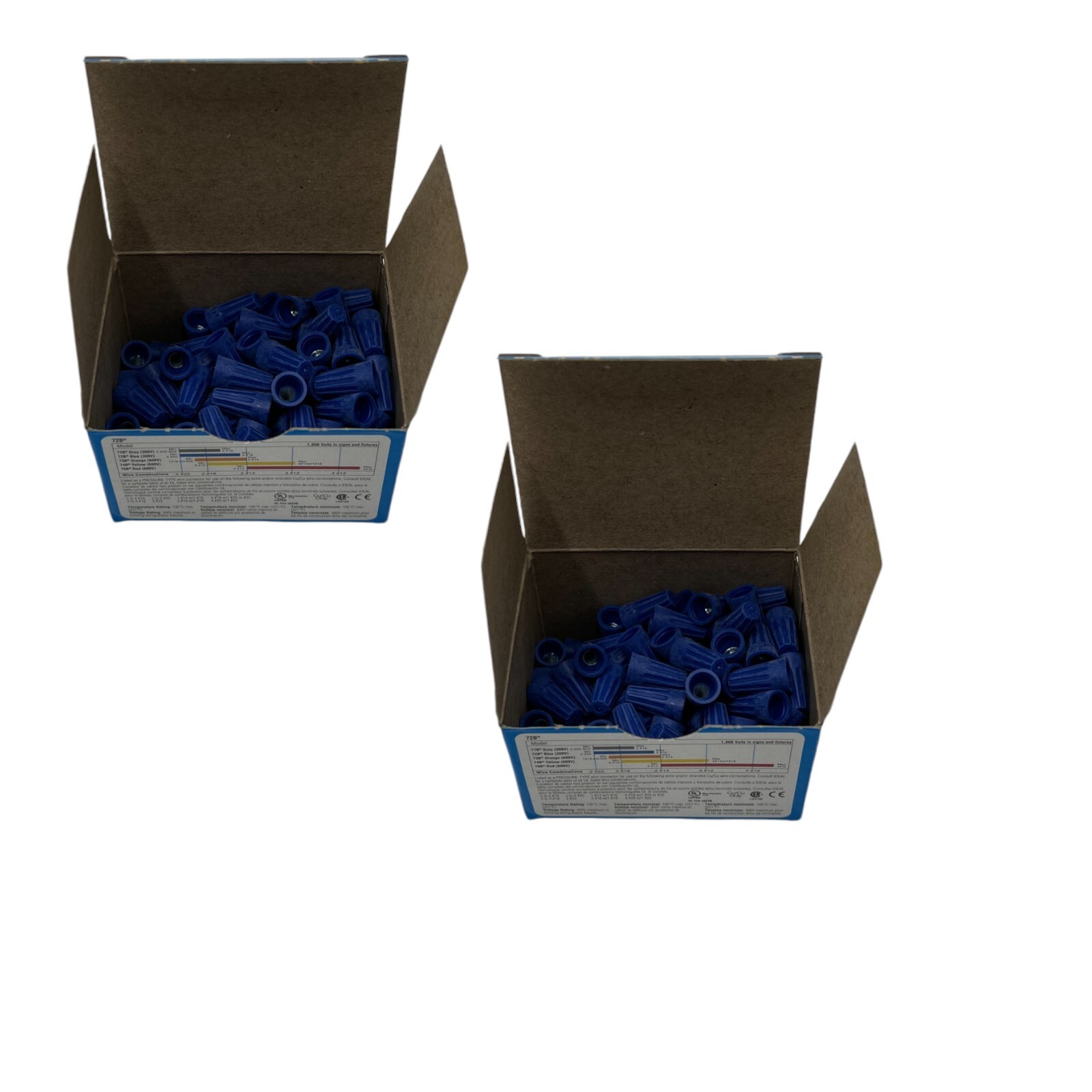 2 Boxes of 100-Ideal 30-072 72B Blue Twist On Wire Connectors 22-14 AWG 300V