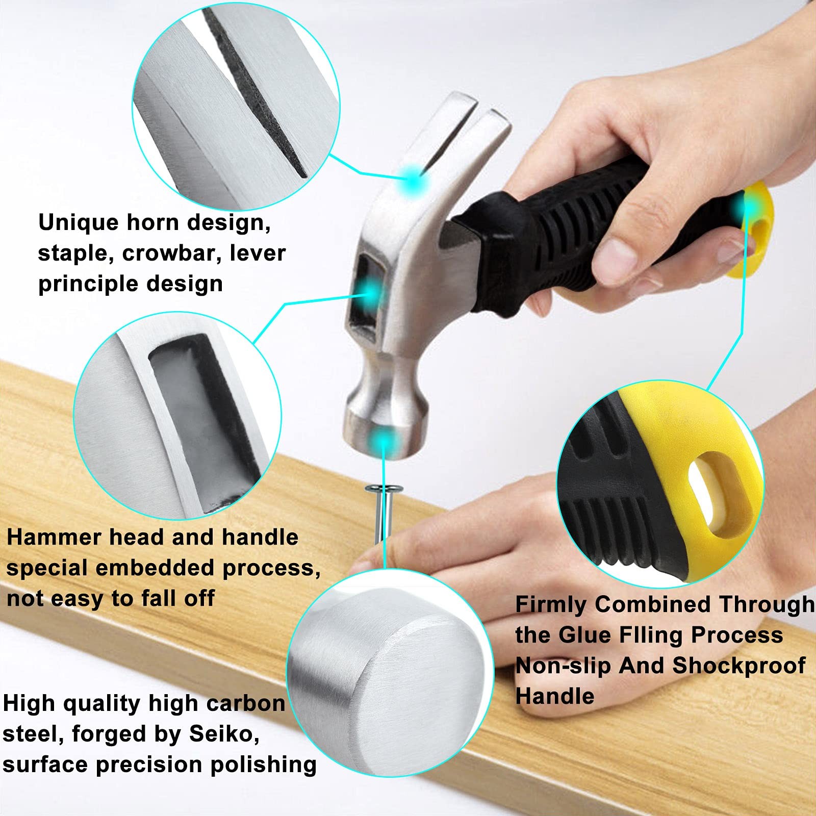 376pcs Hardware Nails Assortment Kit with 8oz Small Claw Hammer, Mini Hammer ...