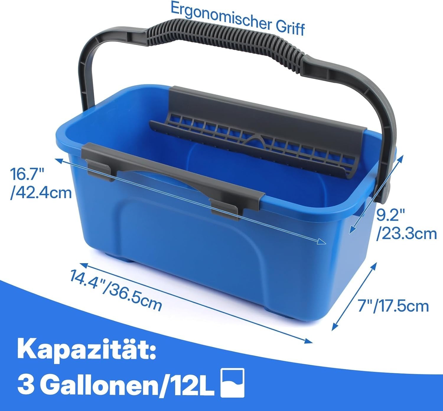 Complete 3 Gallon Window Cleaning Kit - 14" Squeegee, 15" Scrubber & Long Handle