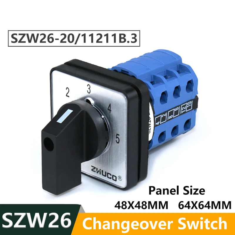 20A Changeover Switch Rotary Selector Cam 660V 5 Position 3 Phase Panel Mounted