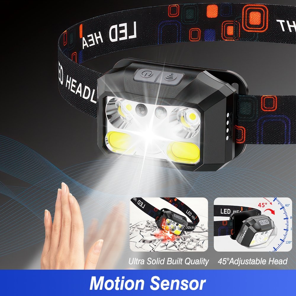 2X Waterproof Headlamp USB Rechargeable LED Headlight Motion Head Torch USB Lamp