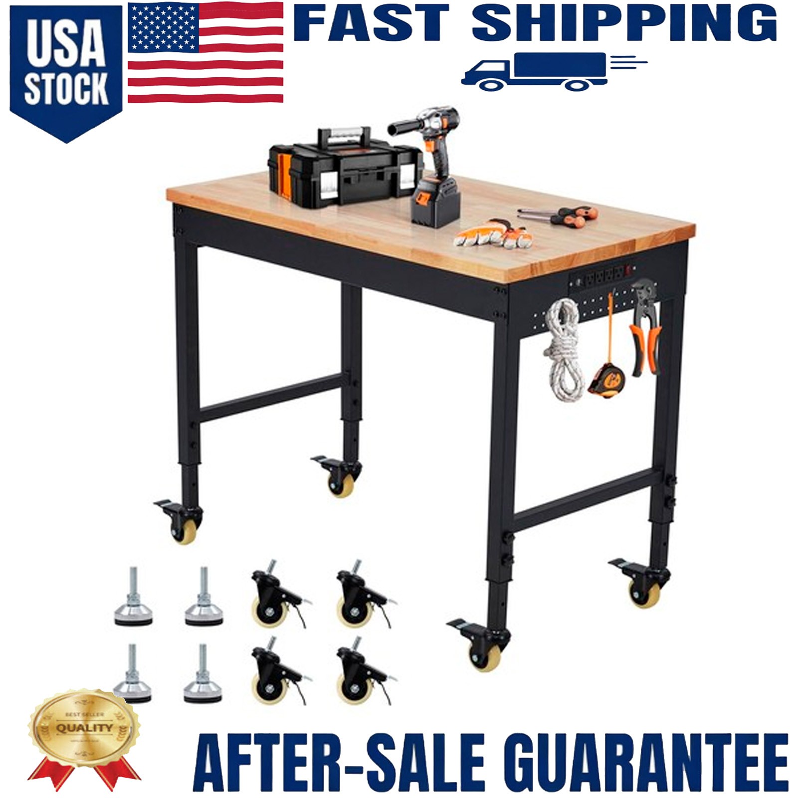 48x24 Inch Heavy Duty Adjustable Workbench 2000 Lbs Capacity Rolling Work Bench