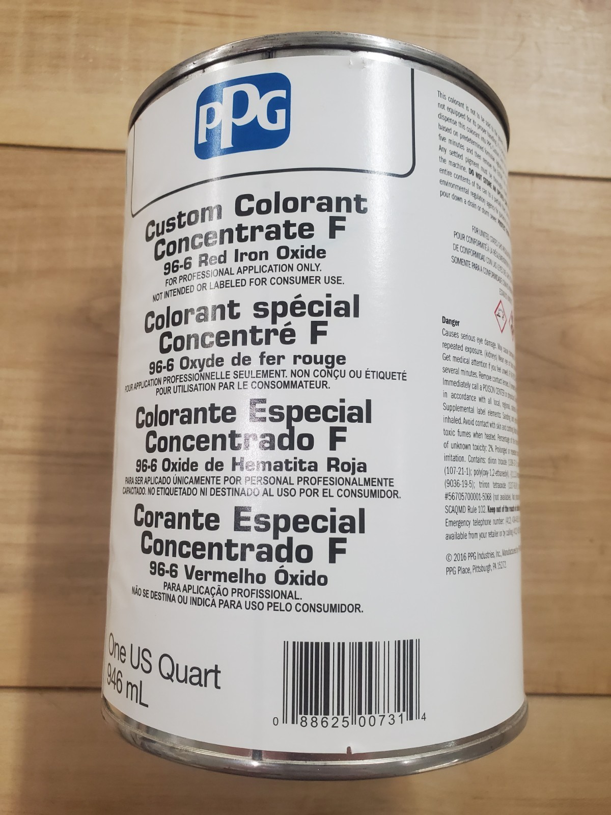 PPG Paint Colorant, Concentrate , F 96-6 Red Iron Oxide 1 Quart / 946 mL