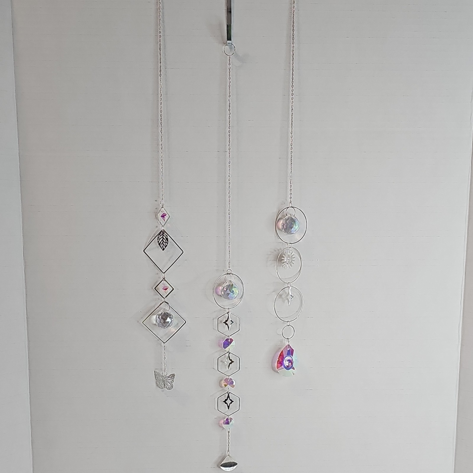 Modern Glass and Metal Suncatcher Set, Butterfly, Star, Sun Motifs, Multicolor