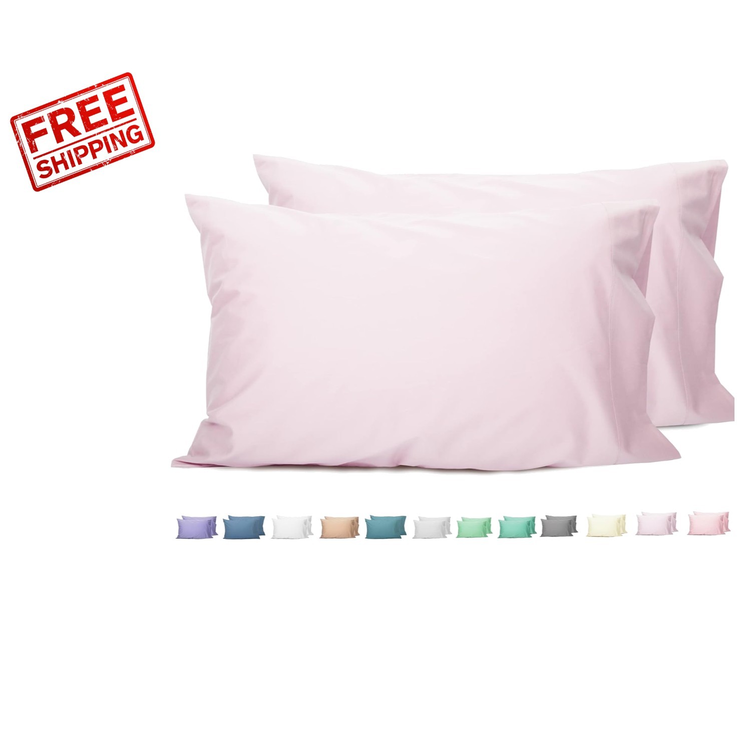 Elegant Light Pink Queen Pillowcases (Set of 2) - Soft 200 Thread Count Cotton