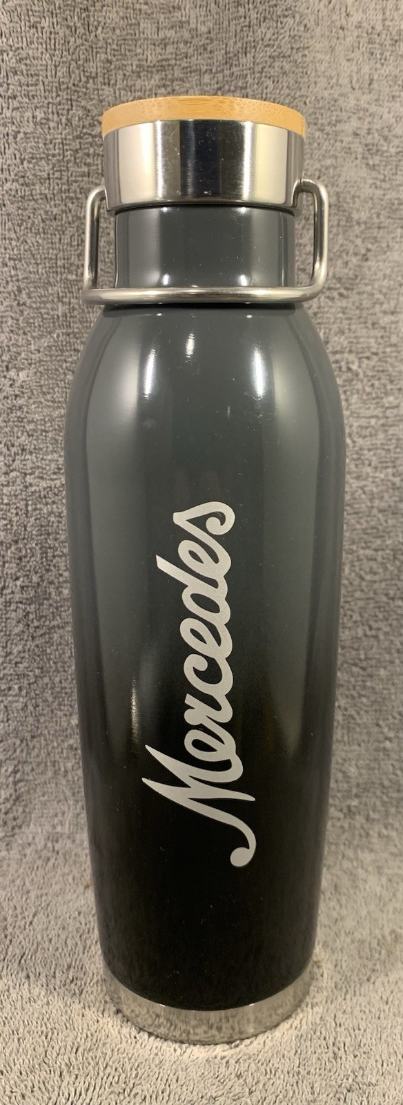 H2Go Mercedes Benz Insulated Wave Water Bottle | Bamboo Top | 20.9oz | Black-Gry