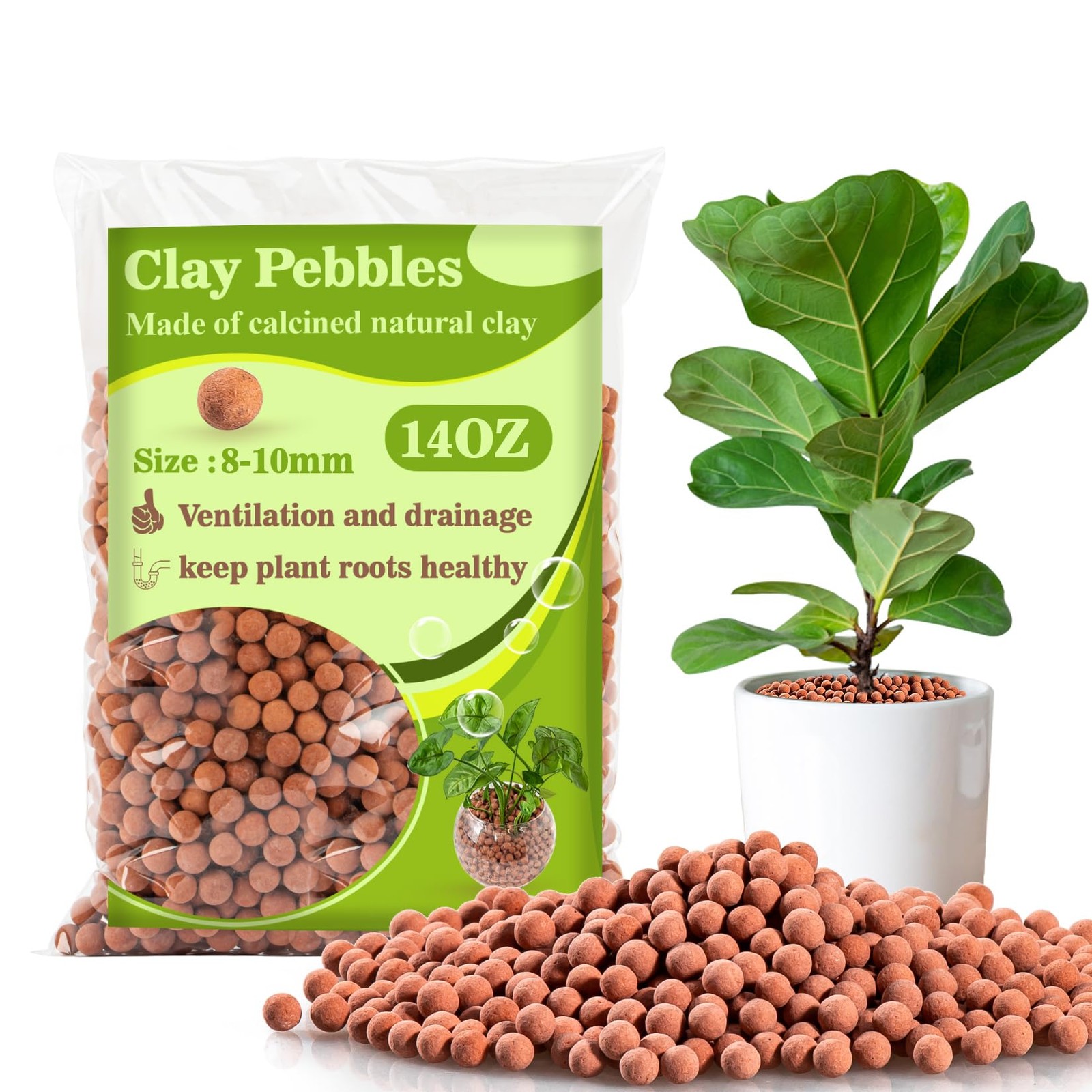 Sukh Clay Pebbles for Plants - 14 OZ Pebbles for Indoor Plants Clay Used for Dra