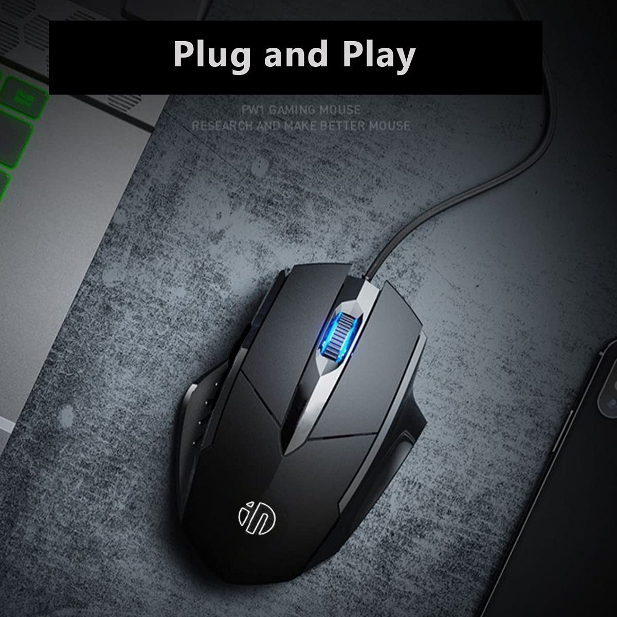 USB Computer Mouse Wired, Silent Click Corded Mouse 3-Button Wired Optical Mo...