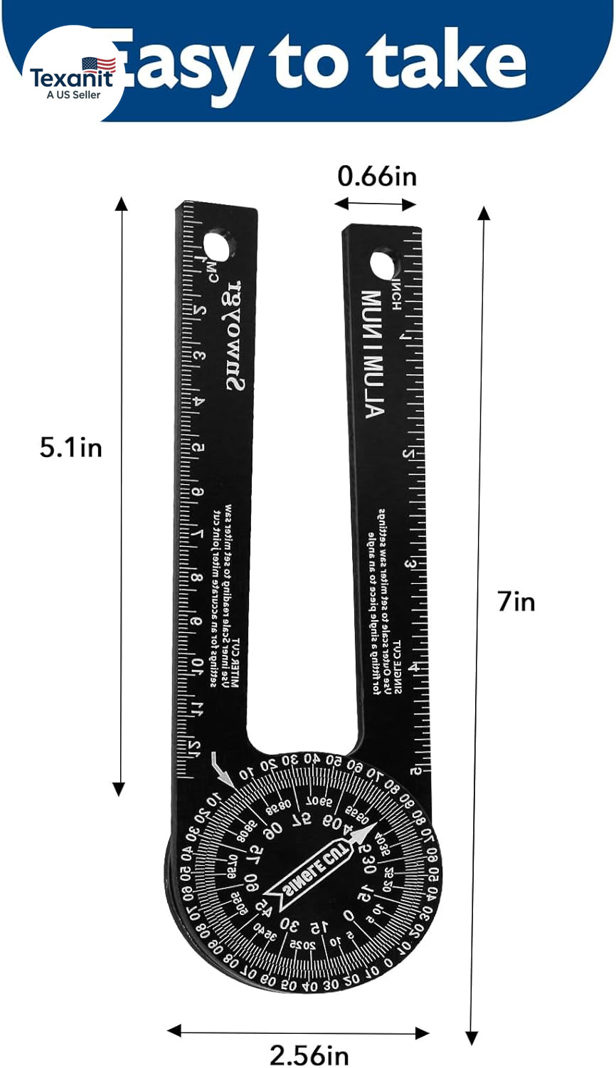7 Inch Aluminum Miter Saw Protractor, Professional Angle Measuring Tool, Comes w
