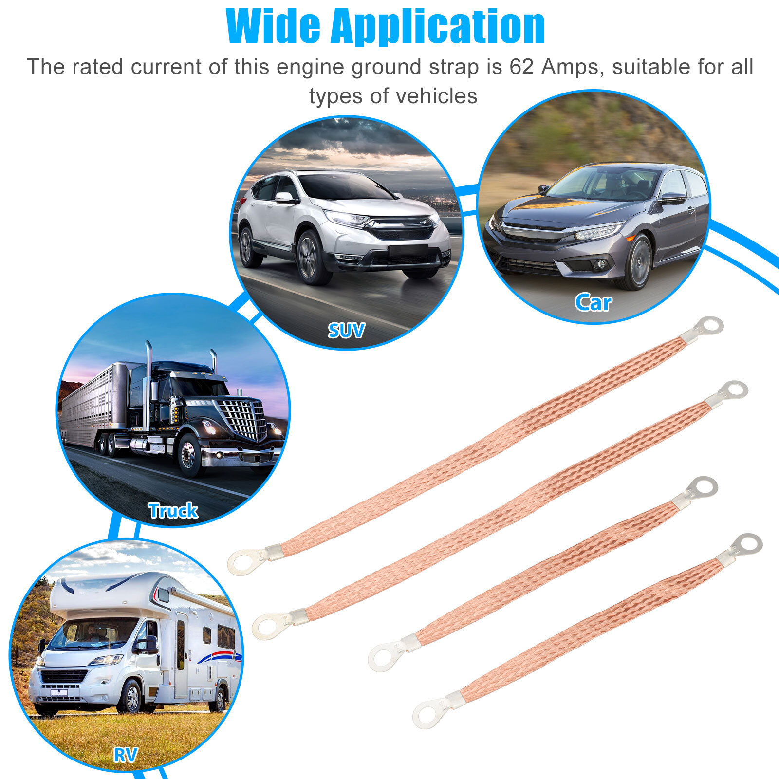 4x Engine Ground Strap Copper Cable Kit For Car Truck Firewall Engine Body Frame