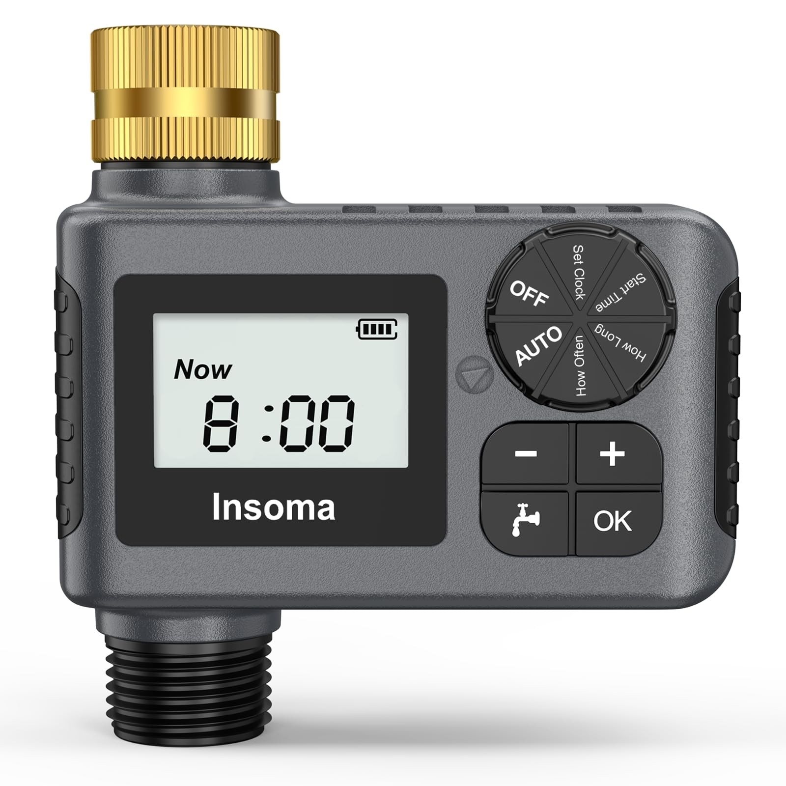Sprinkler Timer with Brass Swivel, Programmable Water 1 Outlet, Black