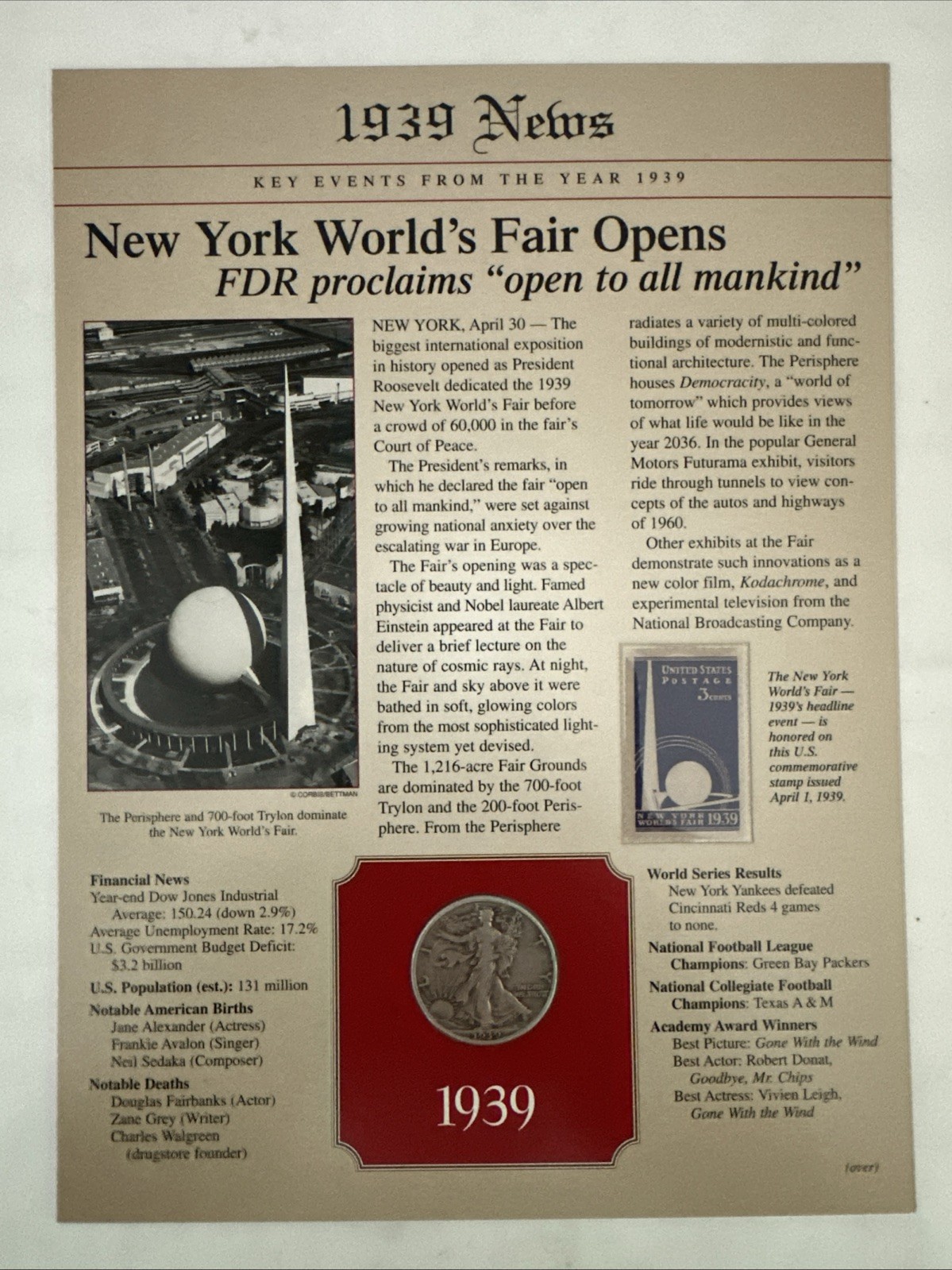 1939 Walking Liberty Silver Half Dollar Key Events From The Year 1939