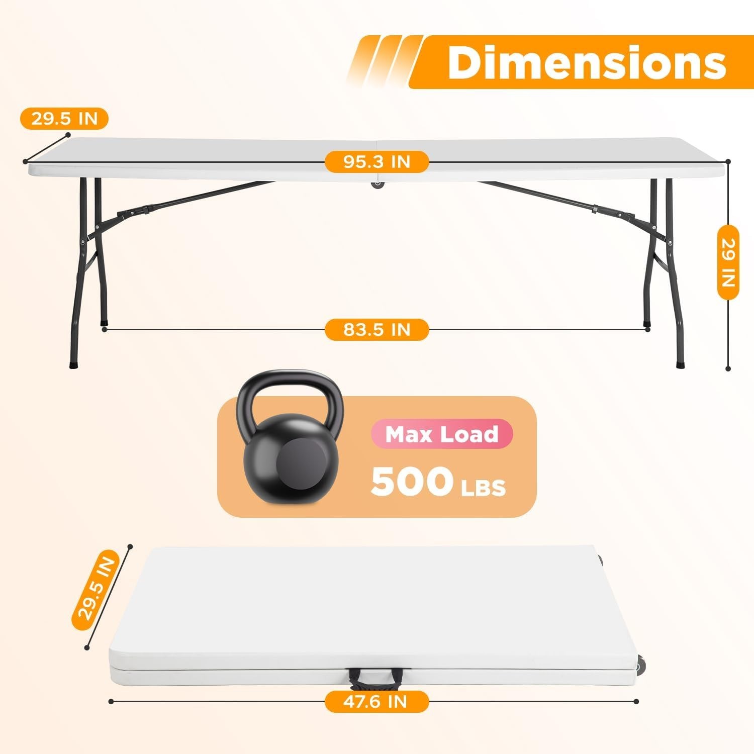 Multi-Purpose 8FT Folding Table for Parties & BBQ - Durable with Carry Handle