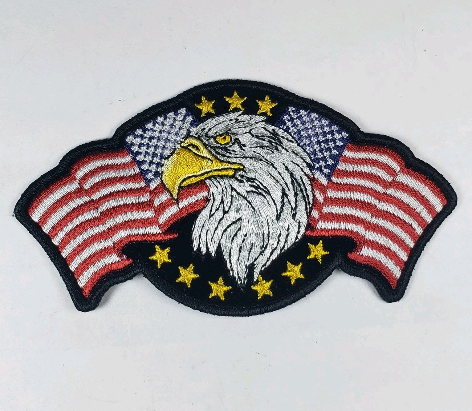 Eagle Stars Twin American Flags 4.5 Inch Embroidered Patch