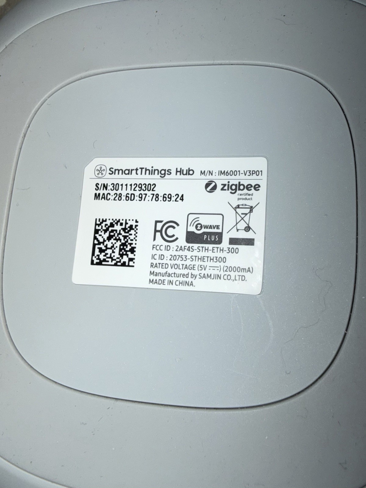 SmartThings Hub IM6001-V3P01 ZigBee Z-Wave Plus