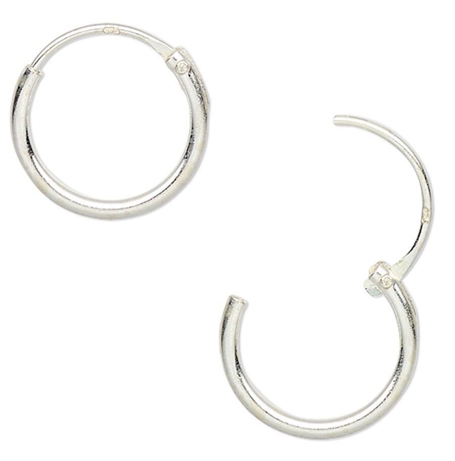 Sterling Silver Round 12mm Hoop Earrings with Endless Loop Closure (4 PAIR)