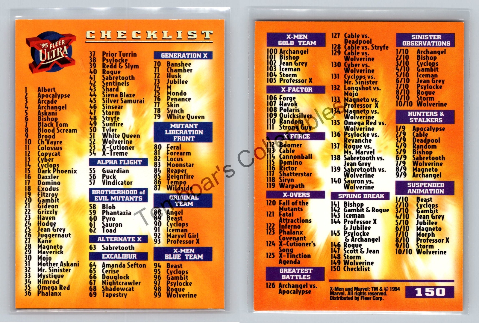 1995 Fleer Ultra X-Men: COMPLETE YOUR Base Set ##1-150 [new inventory July 2024]