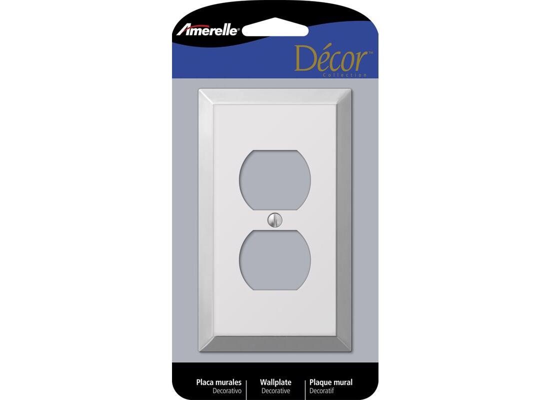 Receptacle Wallplate, 4-5/16 in L, 2-7/8 in W, 1 -Gang, Steel, Polished Chrome