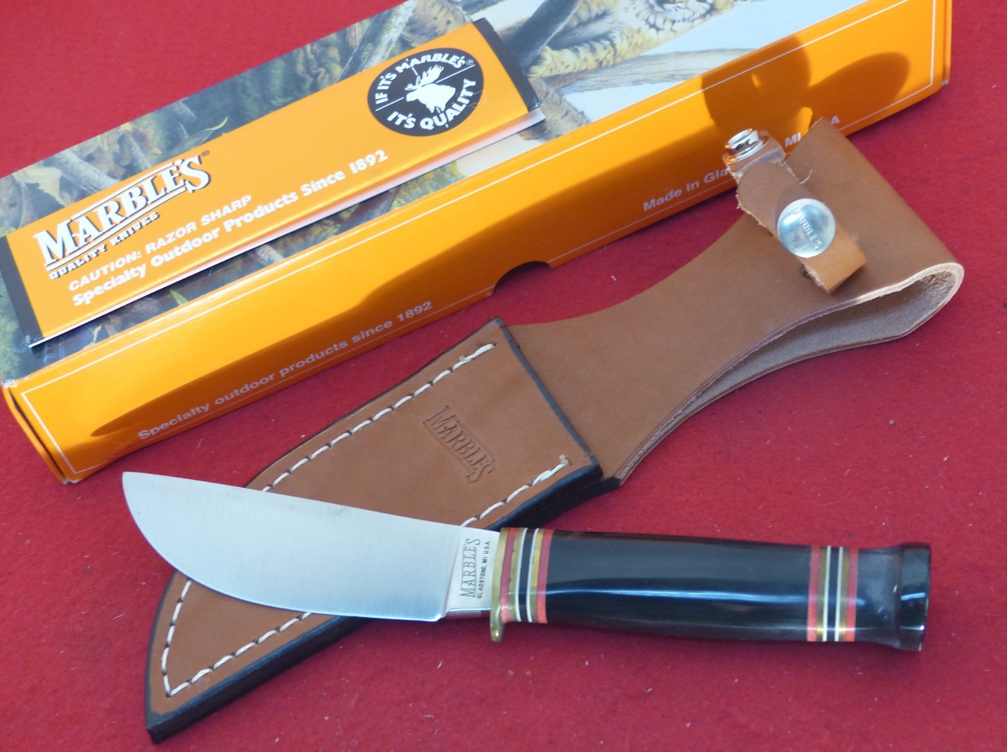 Marbles Gladstone USA mint in box HUNTER Buffalo/Buffalo fixed blade knife