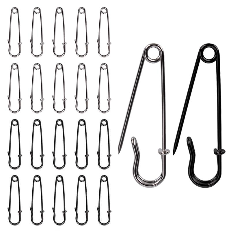 -Pack 2-Inch Heavy-Duty Steel Safety Pins – Silver & Black (10 Each) for 20
