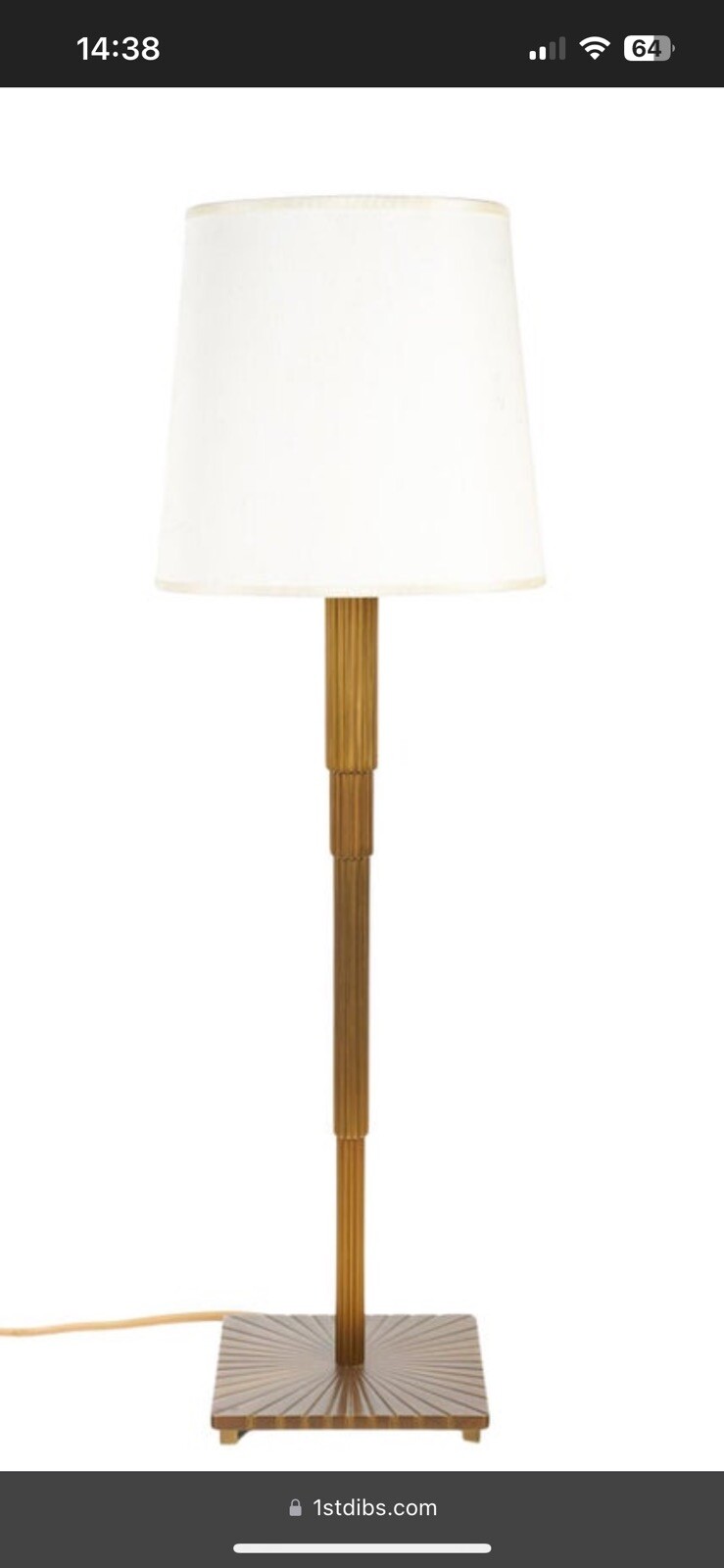 $3K Vintage Art Deco Vintage Gilt Bronze Table Lamp, 1980s Fluted Section Italy