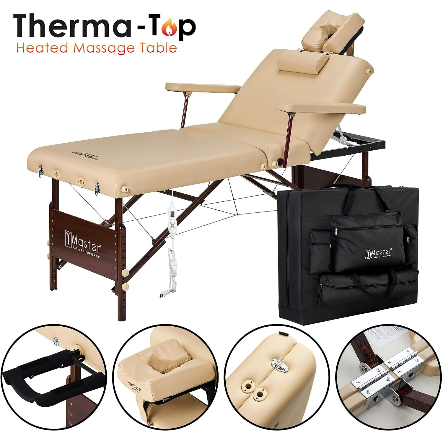 Del Ray Heated Massage Table with Memory Foam & Tilting Backrest - Beige